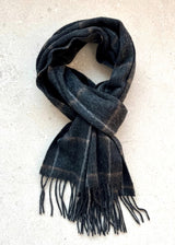 PURE WOOL TARTAN CHECK SCARF - BROWN